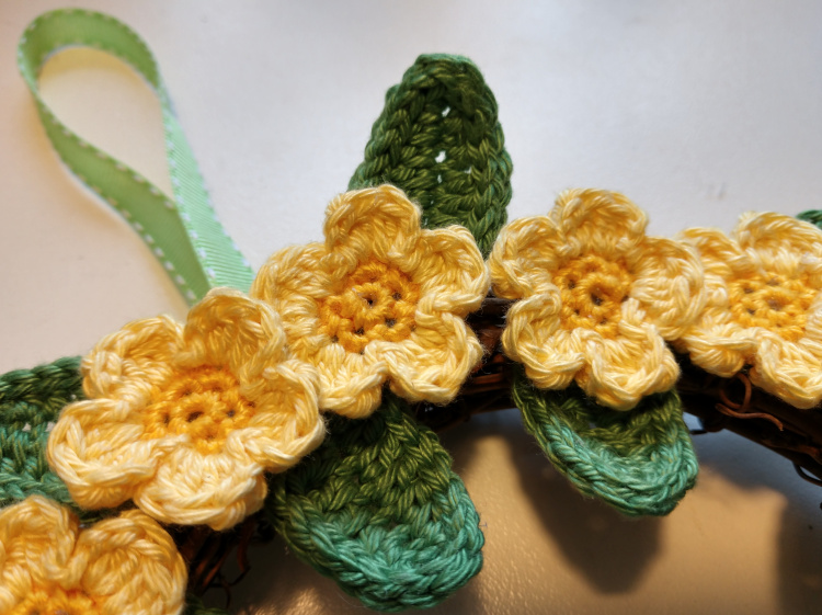 close-up of primrose wreath